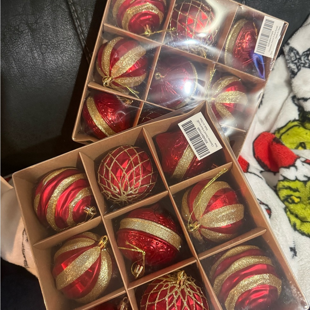 Festive Red and Gold Holiday Ornament Set -